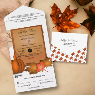 Elegante rustikale Herbstlaub Pumpkin Herbsthochze All In One Einladung