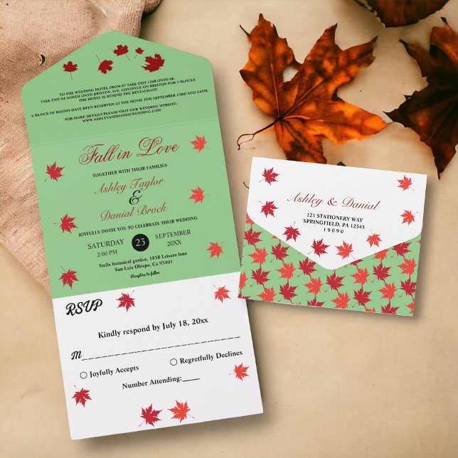 Elegante rustikale Herbstlaub träumen von grüner H All In One Einladung (Von Creator hochgeladen)