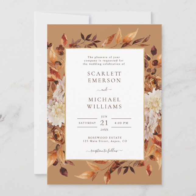 Elegante rustikale Herbstlaube Hochzeit Einladung (Vorderseite)