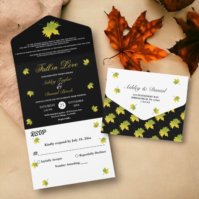 Elegante rustikale Herbstlaube Schwarz-Weiß-Hochze All In One Einladung (Von Creator hochgeladen)