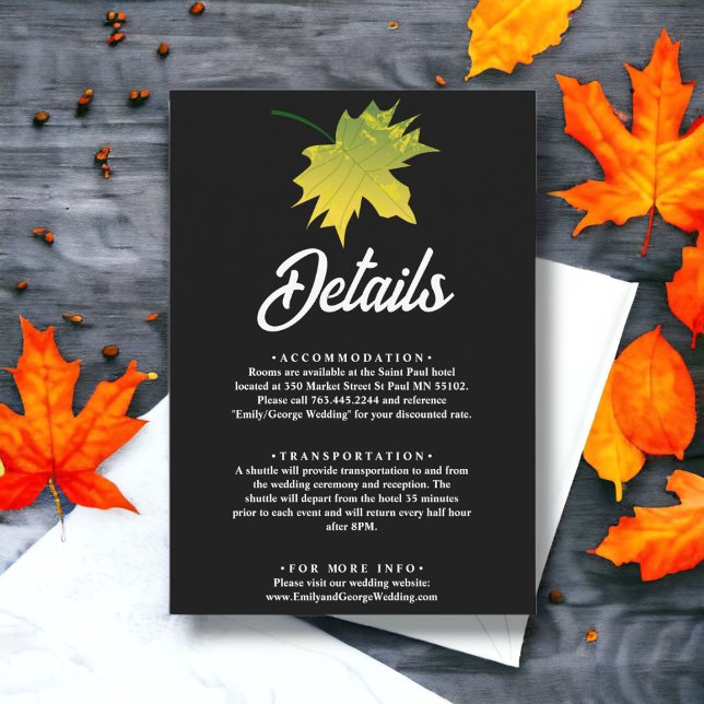 Elegante rustikale Herbstlaube Schwarz-Weiß-Hochze Begleitkarte (Von Creator hochgeladen)