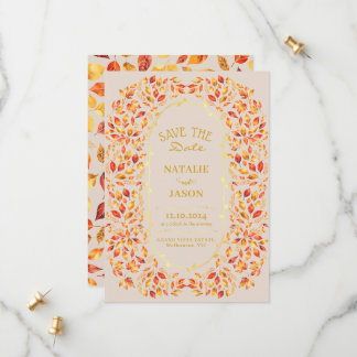 Elegante rustikale Herbstlaubs Boho Wedding Save The Date