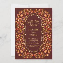 Elegante rustikale Herbstlaubs Boho Wedding Save The Date