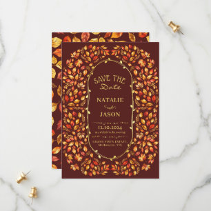 Elegante rustikale Herbstlaubs Boho Wedding Save The Date