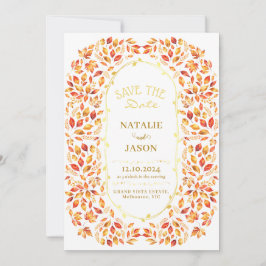 Elegante rustikale Herbstlaubs Boho Wedding Save The Date