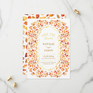 Elegante rustikale Herbstlaubs Boho Wedding Save The Date