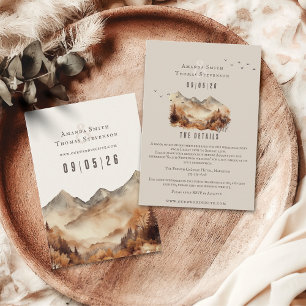 Elegante rustikale Herbstmontage Hochzeitslandscha Begleitkarte