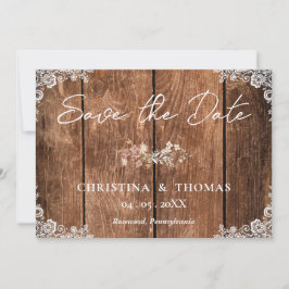 Elegante rustikale Hochzeit aus Holz und Spitzen Save The Date