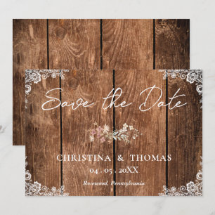 Elegante rustikale Hochzeit aus Holz und Spitzen Save The Date