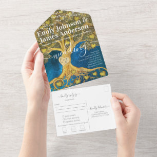 Elegante Rustikale Hochzeit des Goldenen Herzens All In One Einladung