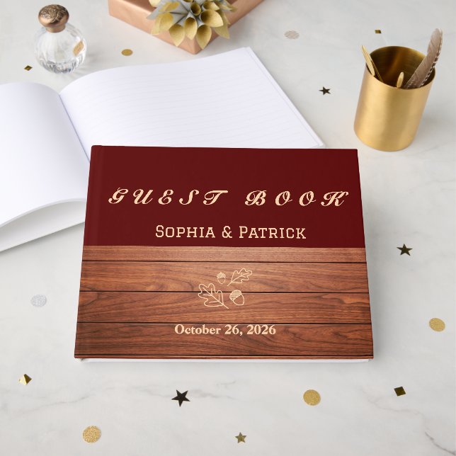 Elegante rustikale Hochzeit Gästebuch (Vorderseite Offen)