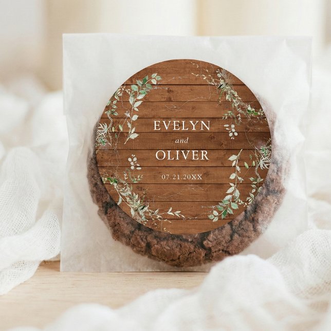 Elegante Rustikale Hochzeit Runder Aufkleber (Von Creator hochgeladen)
