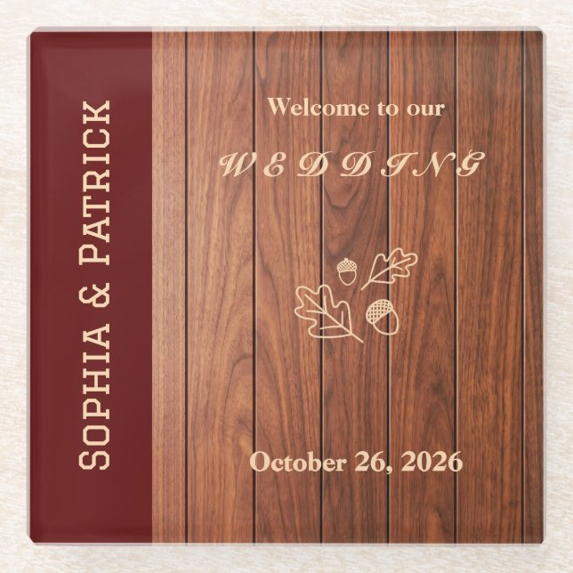 Elegante rustikale Hochzeitseinladung Glasuntersetzer (Vorderseite)