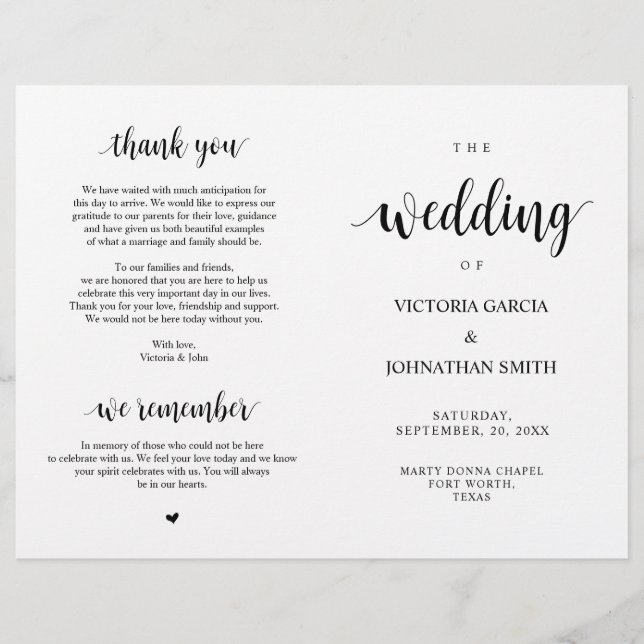 Elegante rustikale Hochzeitsprogramme (Vorderseite)