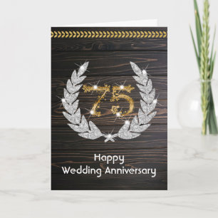 Elegante rustikale Holz 75. Hochzeitstag Karte