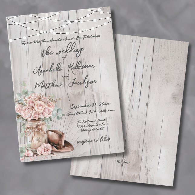 Elegante rustikale Holz-Rose Hochzeit Einladung (Elegant Rustic Wood Roses Country Wedding Invitation)