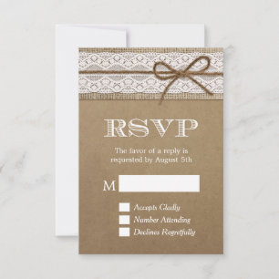 Elegante Rustikale Jute-Band-Bogen-Hochzeits-RSVP RSVP Karte