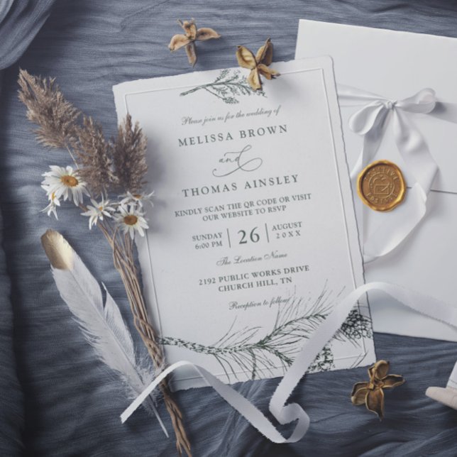 Elegante Rustikale Kiefernzweig QR-Code Hochzeit Einladung (Von Creator hochgeladen)