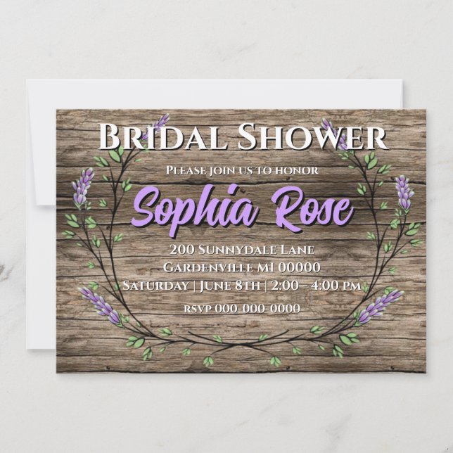 Elegante rustikale Lavendelhochzeit Einladung (Vorderseite)