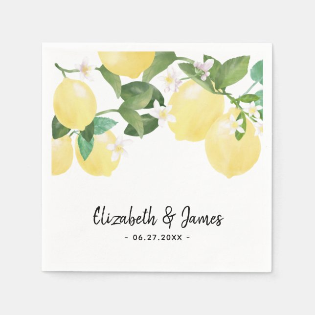 Elegante Rustikale Lemon WasserfarbenSummer Weddin Serviette (Vorderseite)