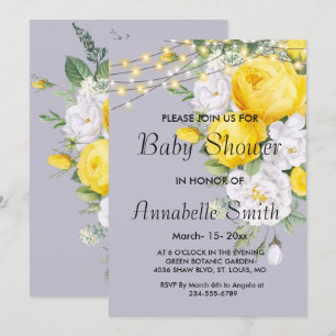 Elegante Rustikale Lichter Gelbe Florale Babyparty Einladung