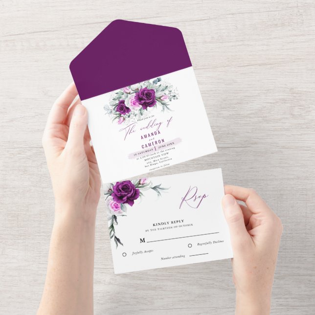 Elegante rustikale Lila Blush Geometrische Hochzei All In One Einladung (Abreißen)