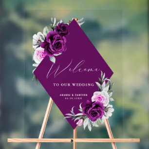 Elegante Rustikale Lila Blush Wedding Willkommen Acrylschild