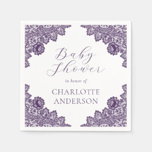 Elegante Rustikale Lila Florale Spitze Babyparty Serviette