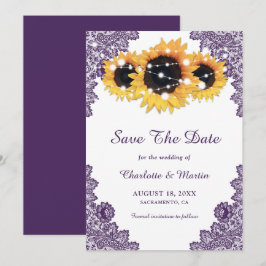 Elegante rustikale Lila Sonnenblumenhochzeit Save The Date