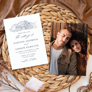Elegante Rustikale Navy Scheune Foto Hochzeit Einladung