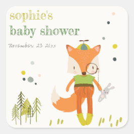 Elegante rustikale Niedliche Woodland Fun Fox Kind Quadratischer Aufkleber