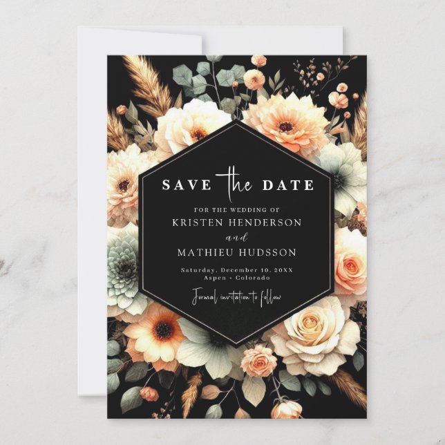 Elegante rustikale Peach Wedding Save The Date (Vorderseite)
