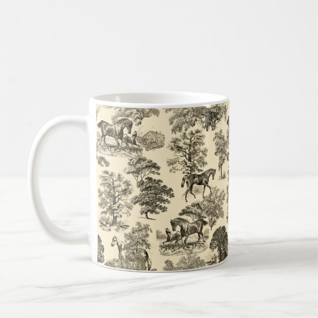 Elegante Rustikale Pferde Bäume Beige Tan Kaffeetasse (Links)