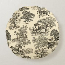 Elegante Rustikale Pferde Bäume Beige Tan Rundes Kissen