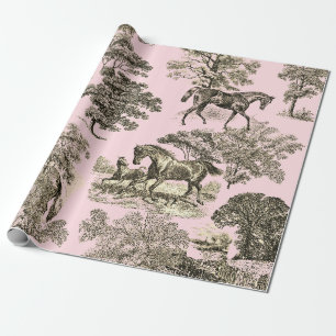 Elegante Rustikale Pferde Rosa Beige Toile Nahtlos Geschenkpapier