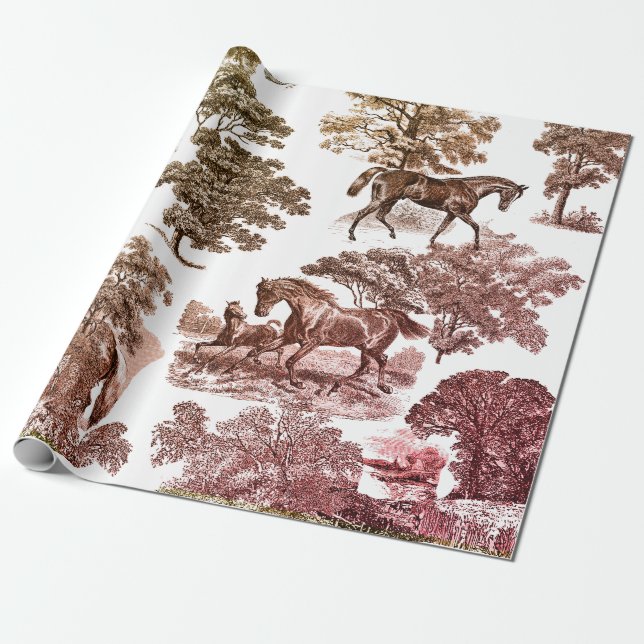 Elegante Rustikale Pferde Rote Brown Toile Geschenkpapier (Ungerollt)