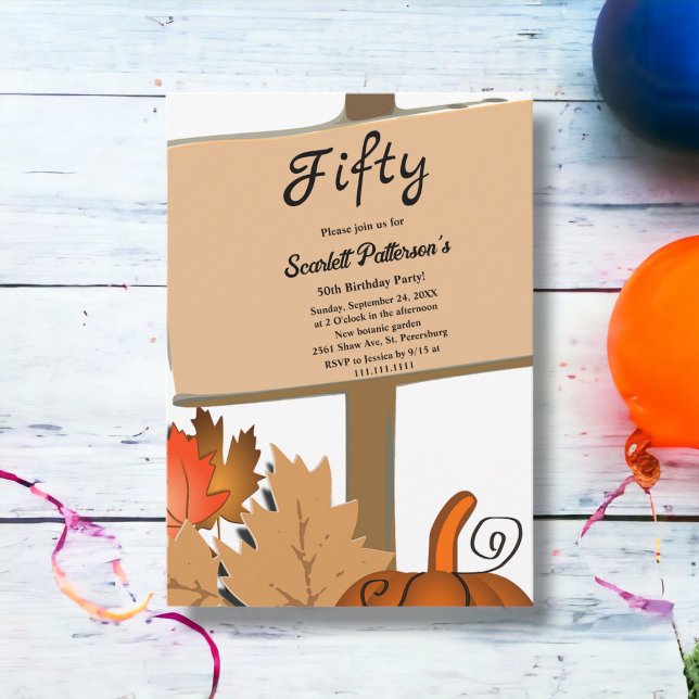 Elegante rustikale Pumpkin Blätter Herbst 50. Gebu Einladung (Von Creator hochgeladen)