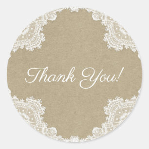 Elegante rustikale Romantik Weiße Spitze & Kraft H Runder Aufkleber