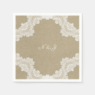 Elegante rustikale Romantik Weiße Spitze & Kraft H Serviette