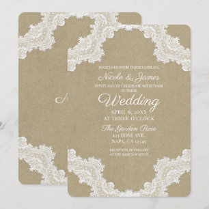 Elegante rustikale Romanze Weiße Spitze & Kraft Ho Einladung