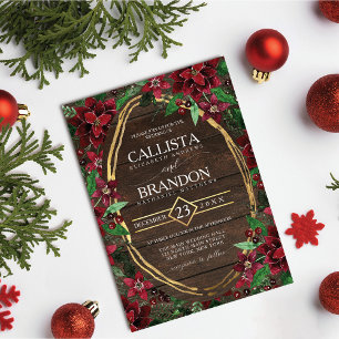 Elegante Rustikale Rote Poinsettia Blumenzange Einladung