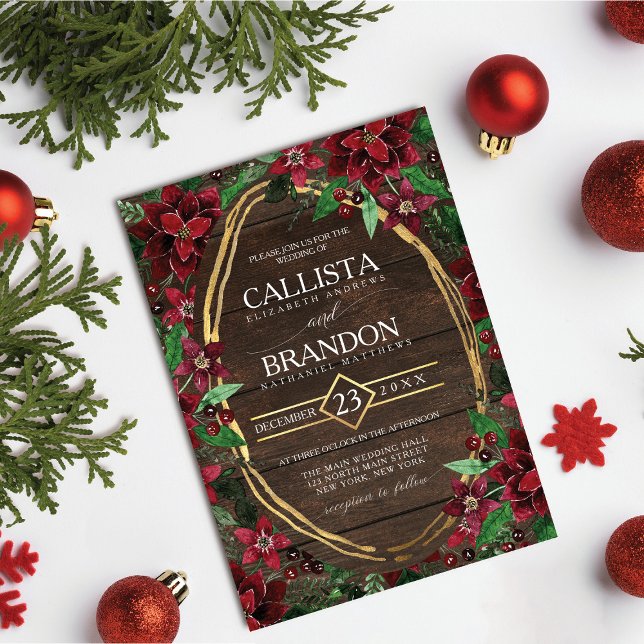 Elegante Rustikale Rote Poinsettia Blumenzange Einladung (Von Creator hochgeladen)