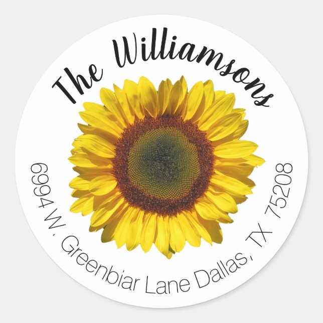 Elegante rustikale Rücksendeadresse der Sonnenblum Runder Aufkleber (Vorderseite)