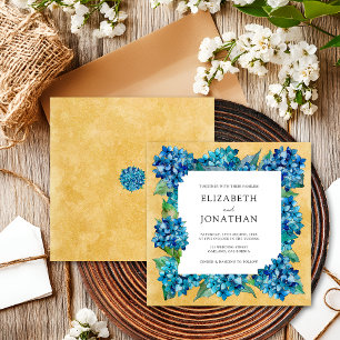 Elegante Rustikale Sand Navy Blaue Hortensien Hoch Einladung