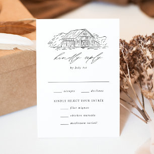 Elegante rustikale Scheunenhochzeitsmahlzeit Wahl RSVP Karte