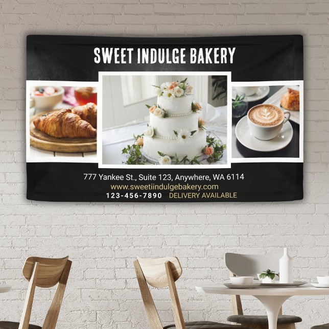 Elegante Rustikale Schwarz-weiße Bäckerei Banner (Von Creator hochgeladen)