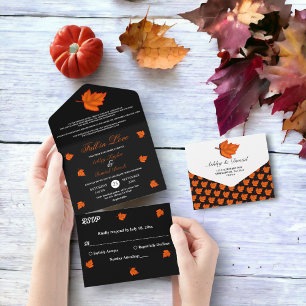 Elegante rustikale Schwarz-weiße Orange Hochzeit i All In One Einladung