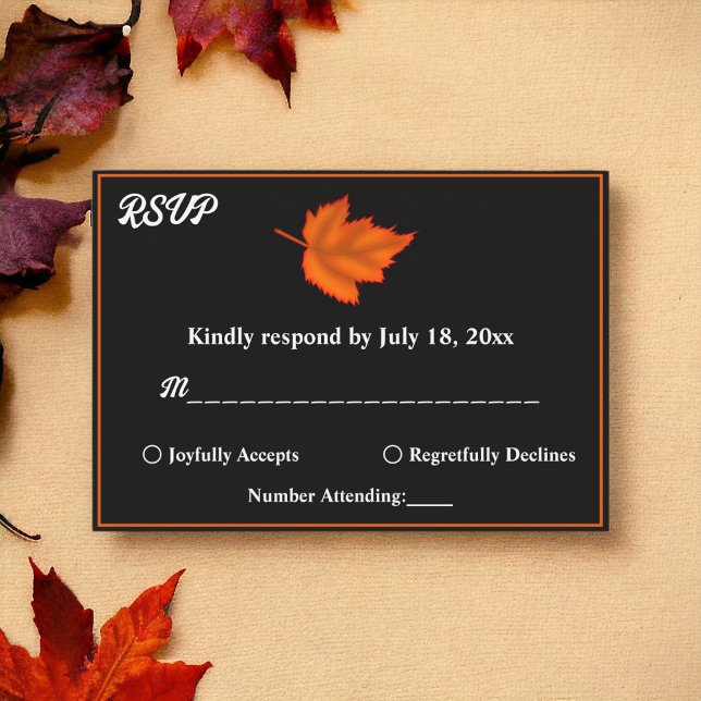 Elegante rustikale Schwarz-weiße Orange Hochzeit i RSVP Karte (Von Creator hochgeladen)