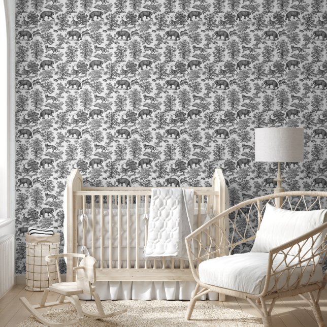 Elegante Rustikale Schwarzwald-Tiere Toile Tapete (Kinder)