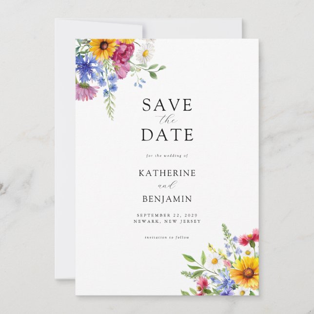 Elegante Rustikale Sommerblumenhochzeit Save The Date (Vorderseite)